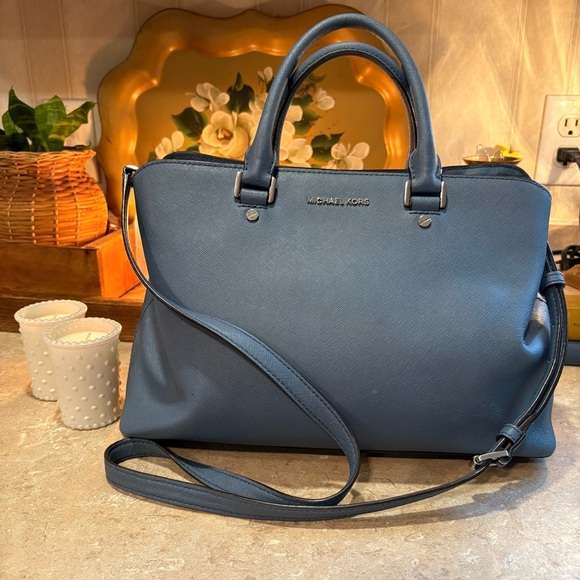 Michael Kors Blue Satchel w/ Optional crossbody Strap & Structured Design - Picture 1 of 15
